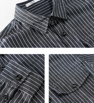 Camisa Manga Larga a Rayas para Hombre - Forro Térmico Primavera Otoño - Image 11