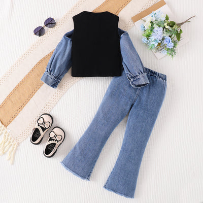 Conjunto de Pantalones Denim Microacampanados de Dos Piezas - Image 2