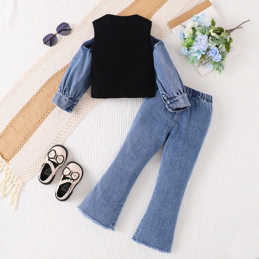 Conjunto de Pantalones Denim Microacampanados de Dos Piezas - Image 2