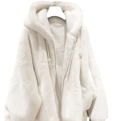 Abrigo Suelto con Capucha de Piel de Conejo Rex para Mujer - Image 3