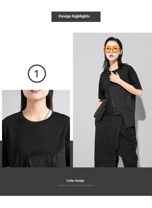 Camiseta Manga Corta con Costuras Decorativas y Diseño Irregular - Image 12