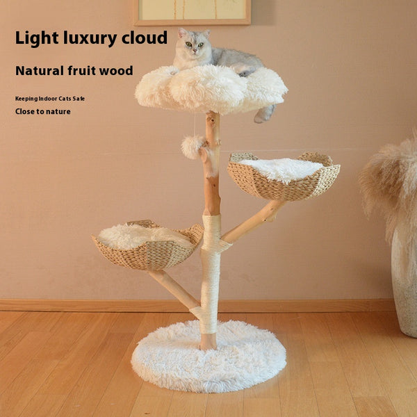 Árbol Rascador para Gatos con Nido de Madera Natural y Ratán