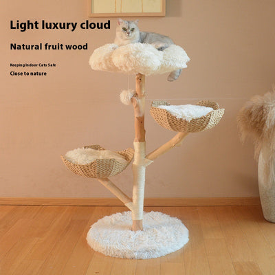 Árbol Rascador para Gatos con Nido de Madera Natural y Ratán