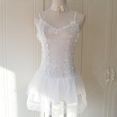 Bata Corta de Encaje y Malla Blanca - Diseño Sensual para la Noche - Image 14