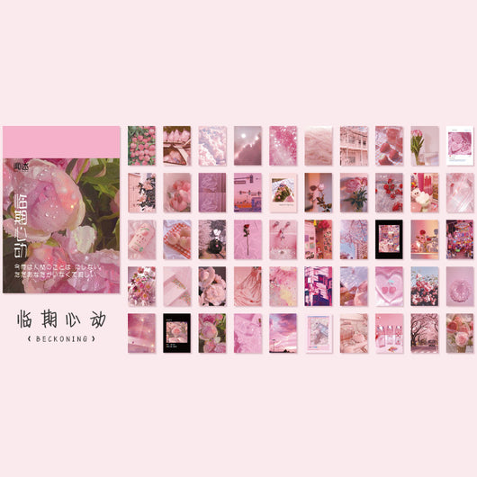 Set of 50 retro style decorative stickers featuring various purple and pink themed landscapes, skies, and abstract designs. - Image 6