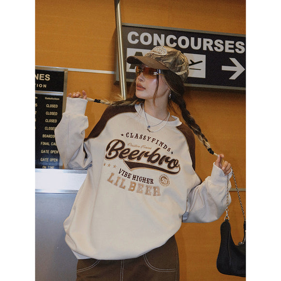 Suéter Retro Americano con Costuras de Contraste para Mujer