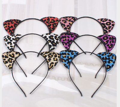 Diadema con Orejas de Gato Aterciopeladas con Glitter y Estampado de Leopardo - Image 10