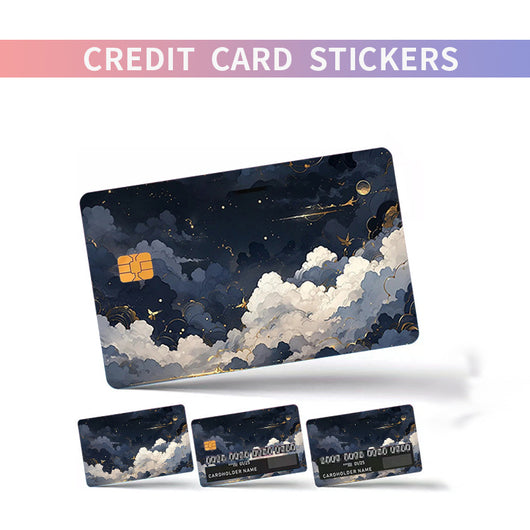 Anime cityscape credit card sticker with vibrant pink, purple, and blue hues, showing buildings and power lines. - Image 12