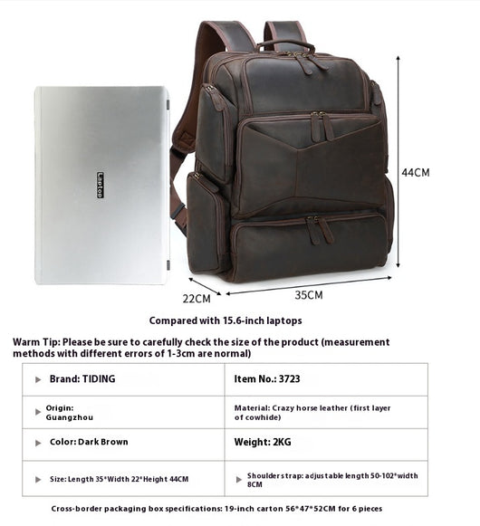 Mochila de Cuero Genuino para Viajes y Trabajo - Capacidad Grande 17 Pulgadas - Image 11
