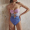 Traje de Baño Tricolor para Mujer con Botones Dorados