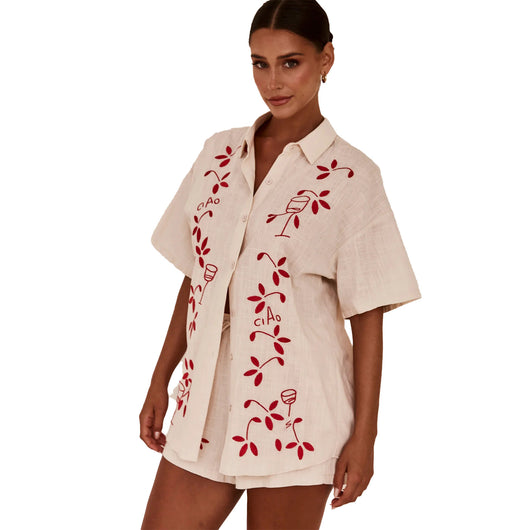 Conjunto Casual de Camisa Corta con Bordado 3D y Textura - Image 5