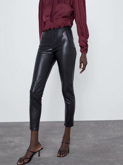 Pantalones de Cuero con Abertura Lateral - Diseño Versátil Todo Uso - Image 9