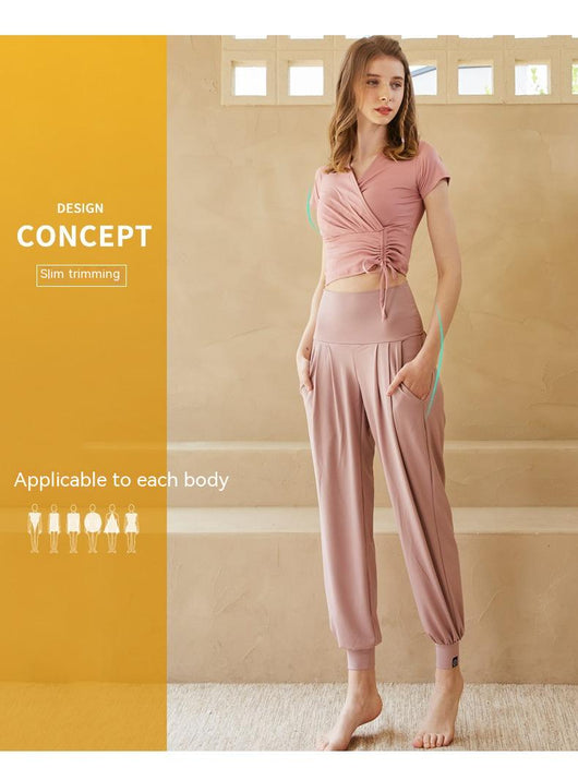 Conjunto Deportivo Yoga Verano con Escote V y Cintura Cruzada Reductora - Image 8