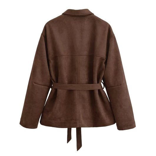 Chaqueta Camisa Polo Suede con Cinturón - Manga Larga Oversize - Image 15
