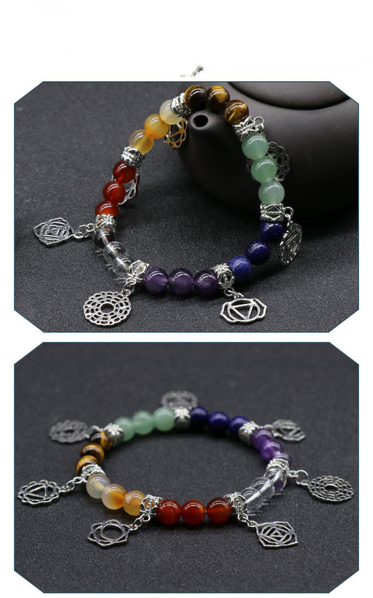 Pulsera de Chakras con Ágata Multicolor y Símbolo Yoga - Image 5
