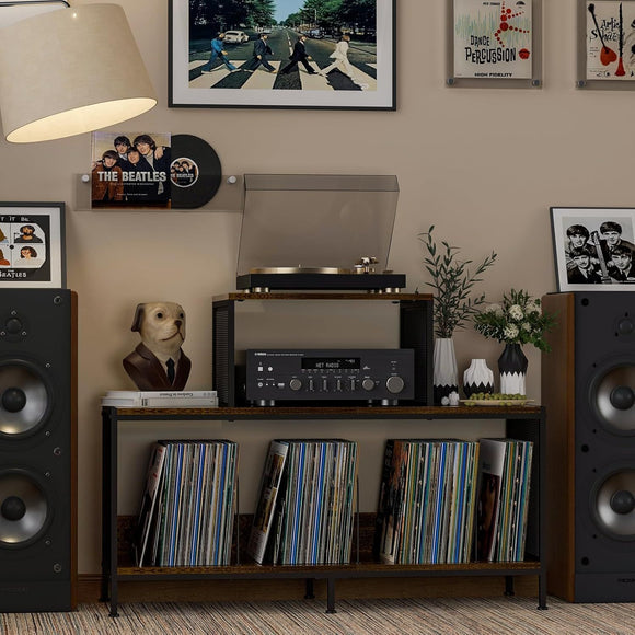 Mueble Tocadiscos Dual con Almacenamiento para Vinilos