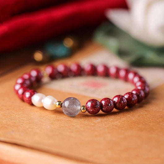 Pulsera de Pareja Piedra de Luna Perla Vermellón Minimalista - Image 10