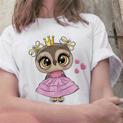 Playera Corta para Mujer con Estampado Artesanal de Búho