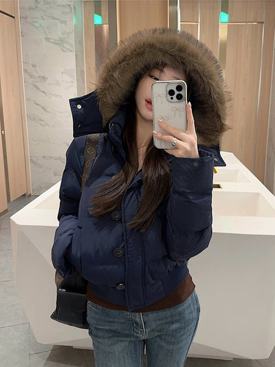 Chaqueta Corta Acolchada con Cuello de Pelaje para Mujer - Image 20