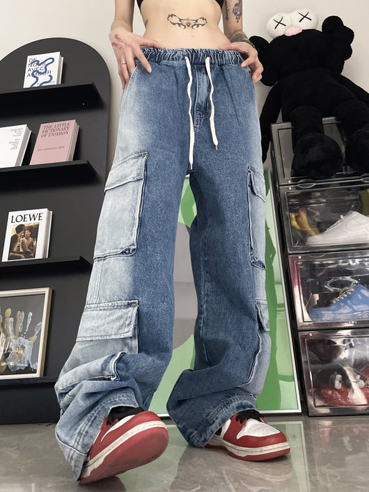 Jeans Vintage con Múltiples Bolsillos y Cintura Elástica - Image 3