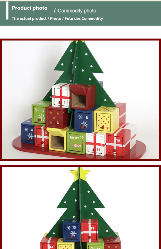Calendario de Adviento Navideño de Madera con Caja de Dulces y Ornamento - Image 11