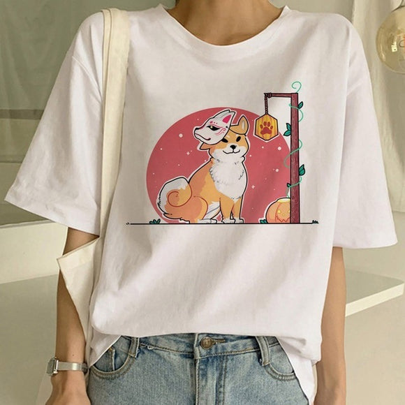 Playera Cuello Redondo para Mujer con Diseño Shiba Inu