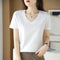 Blusa de Algodón Mercerizado Manga Corta Ajustada para Mujer