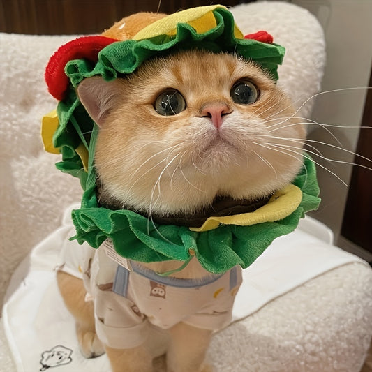 Collar Cono Divertido para Gatos - Sombrero de Hamburguesa Cartoon