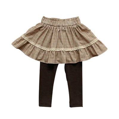 Pantalón Falda Acolchado Cuadrille Coreano para Niña con Forro Polar - Image 4