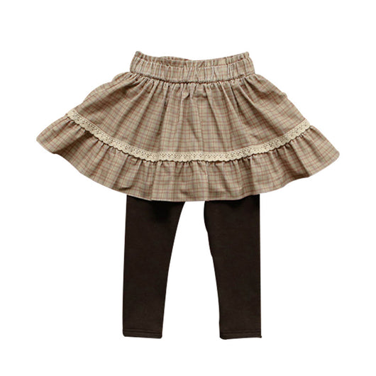 Pantalón Falda Acolchado Cuadrille Coreano para Niña con Forro Polar - Image 4