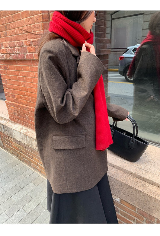 Blazer de Lana Estilo Americano con Hombreras Acolchadas para Mujer - Image 14