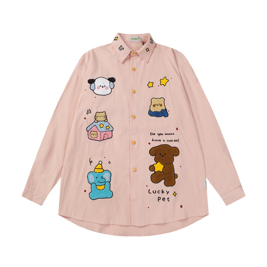 Camiseta Manga Larga Holgada con Bordado Cartoon Americano - Image 18