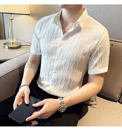 Camisa Manga Corta Slim Fit para Hombre con Patrón de Olas - Image 13