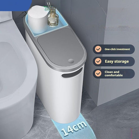 Basurero Compacto con Tapa para Baño - Contenedor de Almacenamiento Estrecho