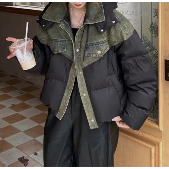 Chaqueta Acolchada Corta con Capucha - Plumón de Pato Blanco