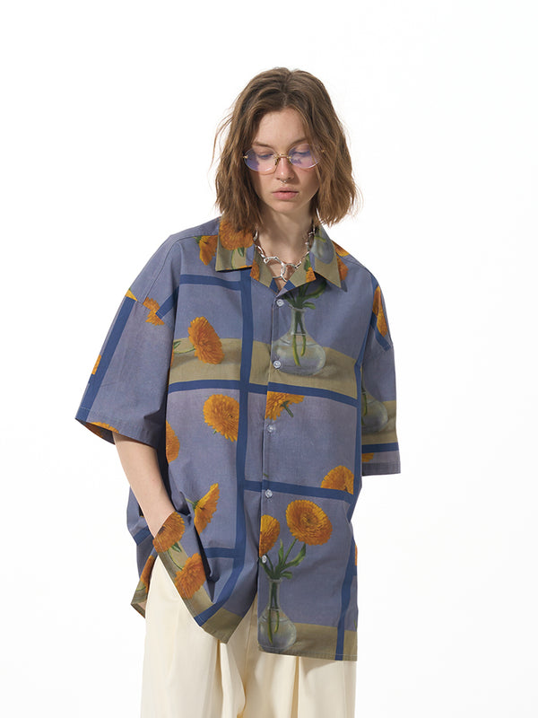 Camisa Estampado Floral Suelta Versátil Manga Corta - Image 3