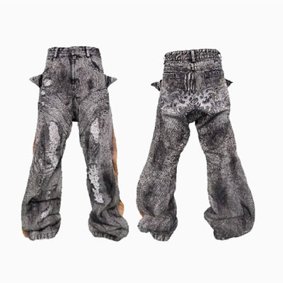 Pantalones Patchwork Deconstruidos con Diseño de Lavado Artístico - Image 3