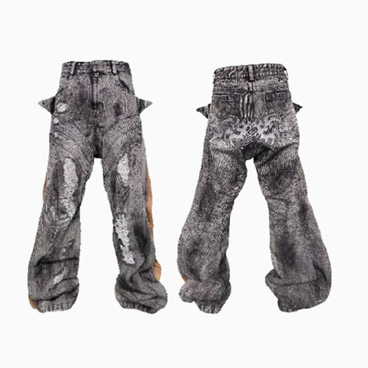 Pantalones Patchwork Deconstruidos con Diseño de Lavado Artístico - Image 3