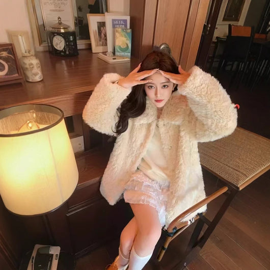 Abrigo Coreano para Mujer con Cuello Solapa y Forro Peludo Abrigador - Image 5