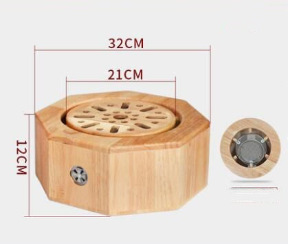 Octagonal oak sitting moxibustion instrument with a perforated top and a visible metal warming element. - Image 8