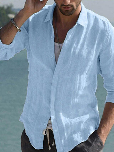Cardigan Liso de Algodón y Lino para Hombre - Manga Larga Antiarrugas - Image 6