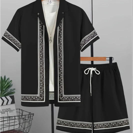 Conjunto Hawaiano Hombre: Camisa y Shorts Holgados de Manga Corta