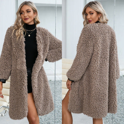 Abrigo de Pelaje Suelto Casual Midi - Importación - Image 5