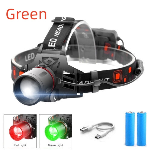 Linterna Frontal LED T6 Multi-Luz: Blanca, Verde y Roja con Zoom - Image 9