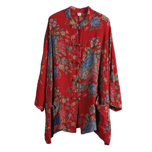 Camisa Retro Étnica con Cuello Mao y Estampado Floral - Image 5