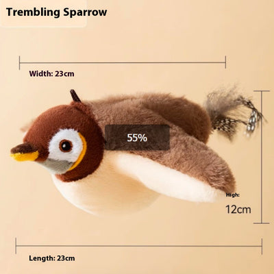 Plush interactive bird toy with brown head, cream body, yellow beak, and spotted feather tail. - Image 2