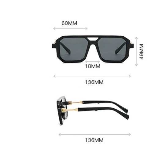 Black octagonal sunglasses with dark gray lenses and gold-colored temple accents, suitable for fashion wear. - Image 8