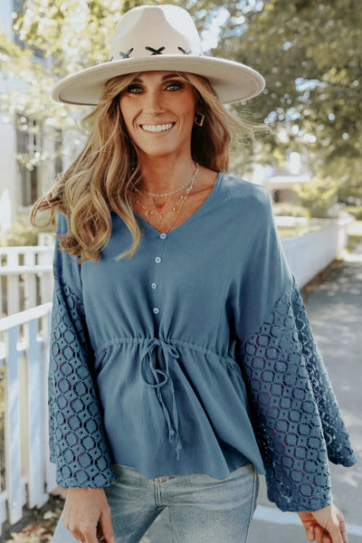 Blusa Larga de Gasa con Botones y Detalles Calados - Image 16
