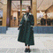 Abrigo de Lana Verde Oscuro con Costura de Diseño para Mujer - Invierno