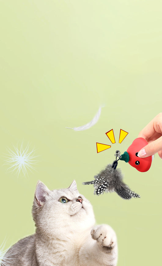 Red and white mushroom-shaped cat toy with cartoon eyes, a green loop, and a suction cup base, showing dimensions. - Image 10